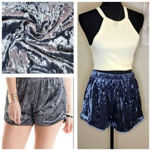 High Waisted Navy Blue Velvet Shorts